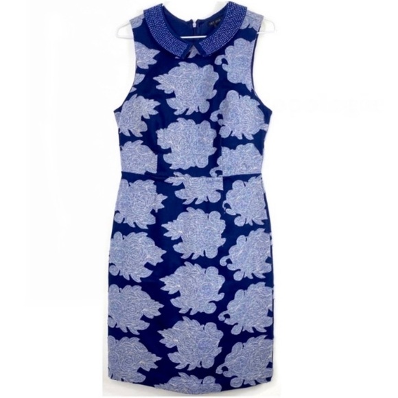 Anthropologie by Let me be Floral Patchwork Rain Garden Shift Dress Indigo Blue - Picture 4 of 11